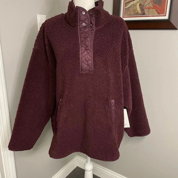 Athleta Sweaters - Athleta Womens Maroon Cozy Sherpa Snap Sweatshirt NWT 2X Teddy pullover
